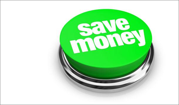 Save money button promoting affordable denture clinic